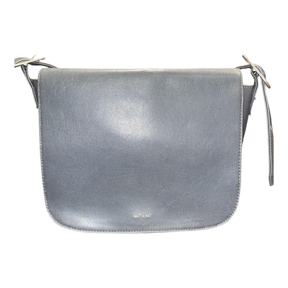 Matt & Nat Vegan Leather Saddlebag Crossbody in Blue/gray Silver hardware. P11